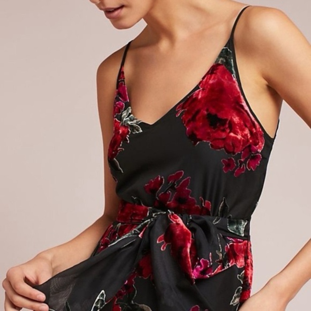 Anthropologie Ett:twa Black Velvet Floral Jumpsuit Wide Leg XS - Picture 11 of 13